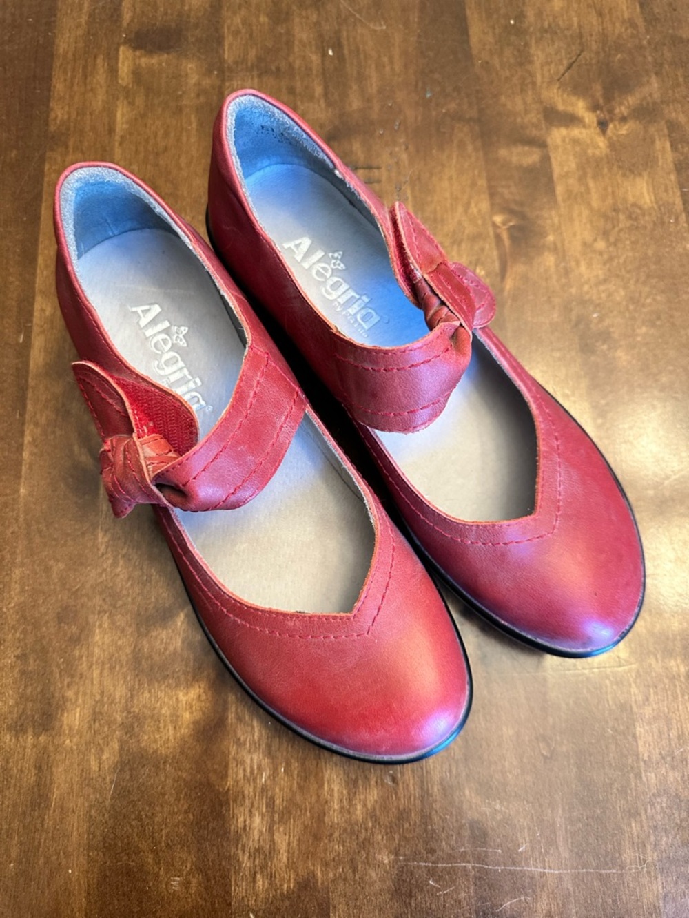Alegria Mary Jane Shoe Red Leather Comfy Walking Travel‎ Slip Resistant Size 37